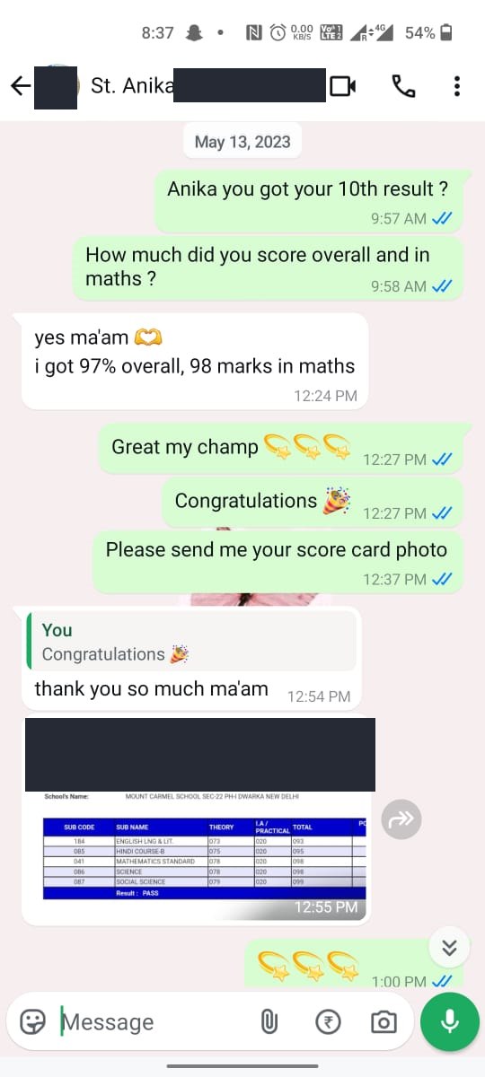 Student result screenshot
